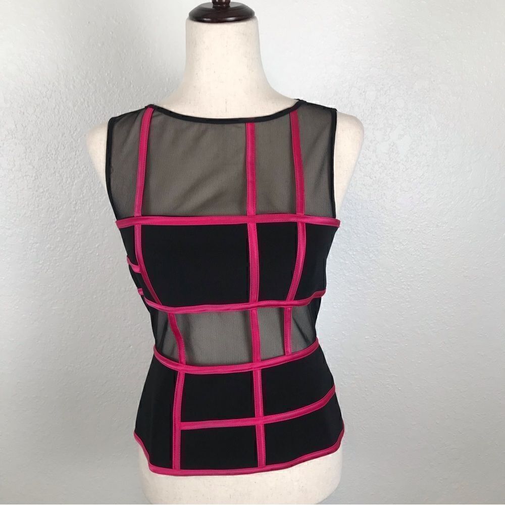 JS Collections retro 60’s look sheer mesh color block sleeveless blouse 4‎